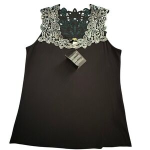 Joan Boyce Black Lace Overlay Sleeveless Top M Gorgeous NWT